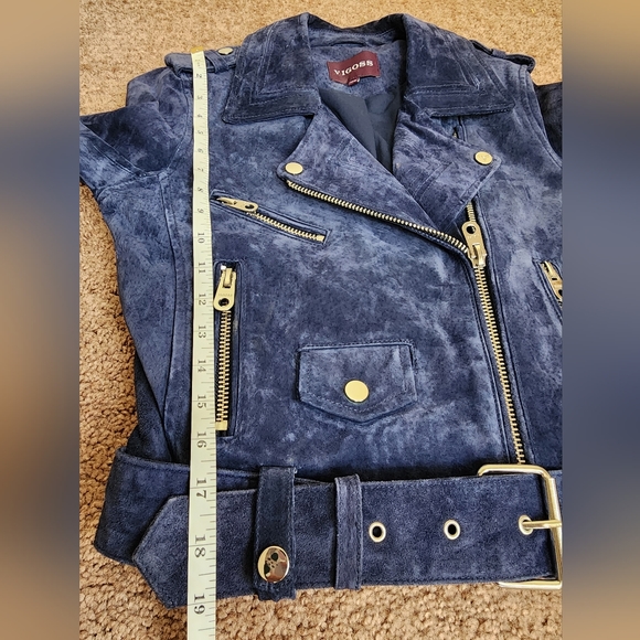 Vigoss Genuine Leather Motorcycle Jacket Women's XS Blue Cropped Long Sleeve - Picture 8 of 11